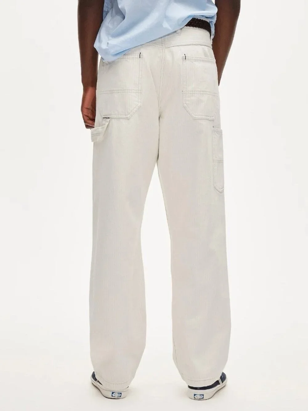 Men’s J. Crew White/Blue Faded Striped Carpenter Pant 30x34 NWT